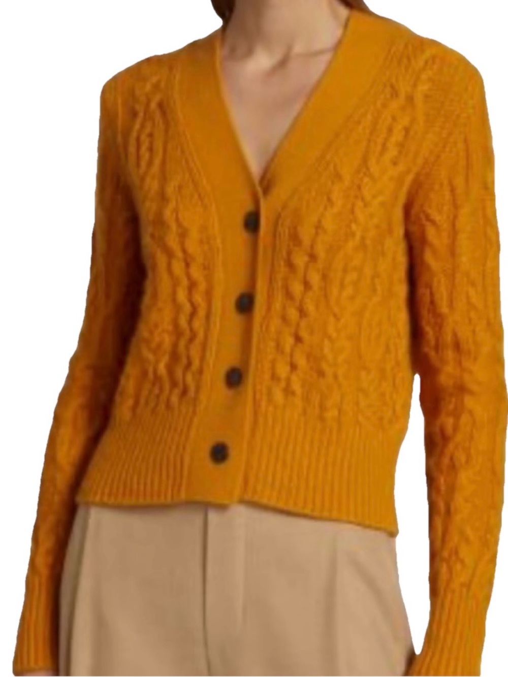 Vince Cable-Knit Button Cashmere Blend Cardigan Gold Mustard Women’s Size Small